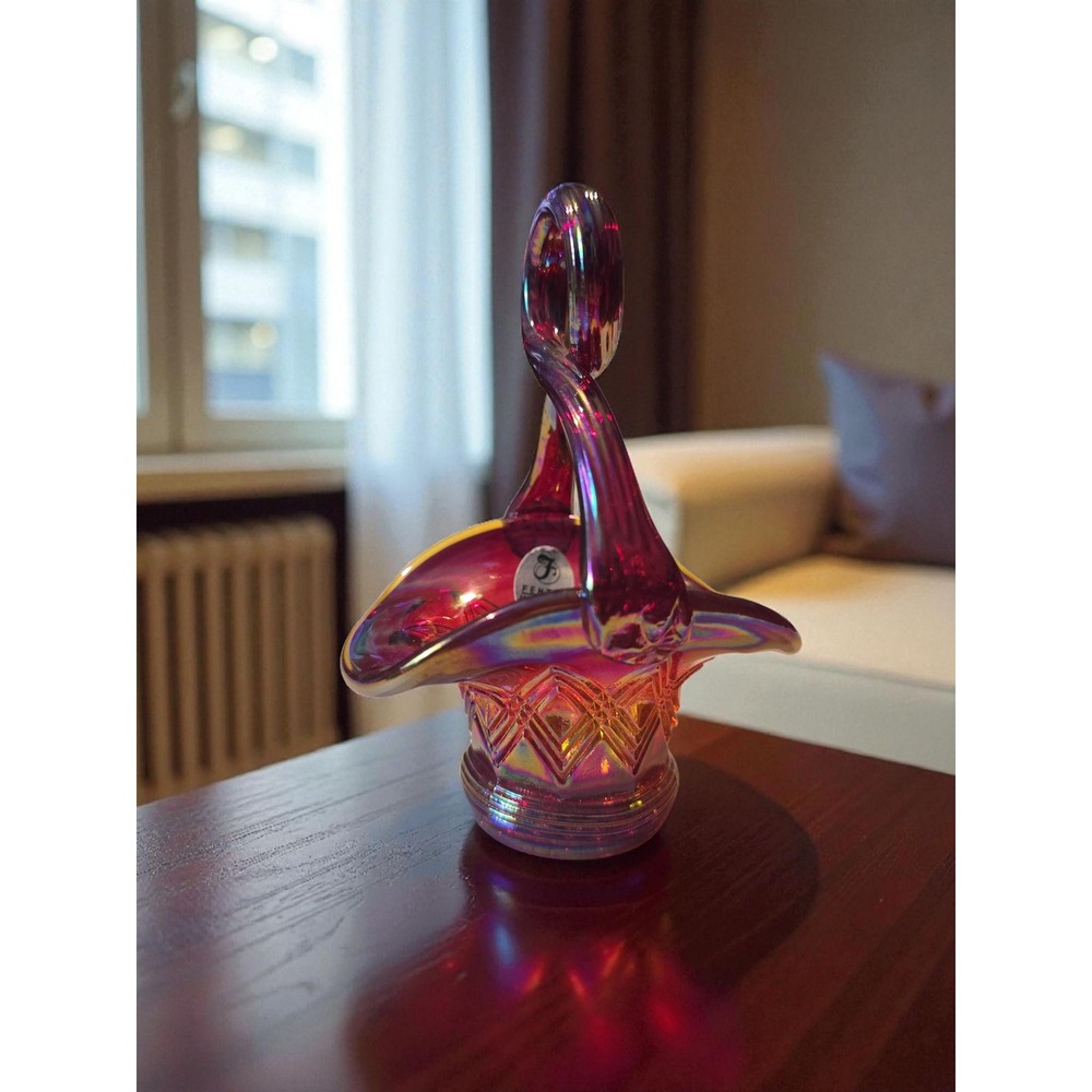 Vintage Fenton Hand‎ blown Glass basket